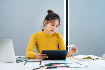 Female ux developer and ui designer , mobile app interface wireframe design. App developer working about screen display prototype layout for smartphone, ui, ux concept.