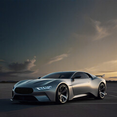 Naklejka premium Beautiful car on the road on a dusk time