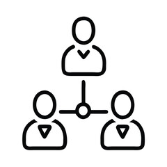 Simple line icon representing a team with a central leader figure, symbolizing collaboration, teamwork, leadership, community, and group coordination. Ideal for business, HR, and communication