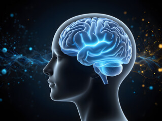 Fototapeta premium Human Brain Visualization with Glowing Neural Connections A Symbolic Representation of Intelligence, Thought, and Cognitive Function in a Digital Art Style