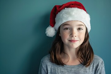 High Detail Visual of Girl with Santa Hat Copy Space