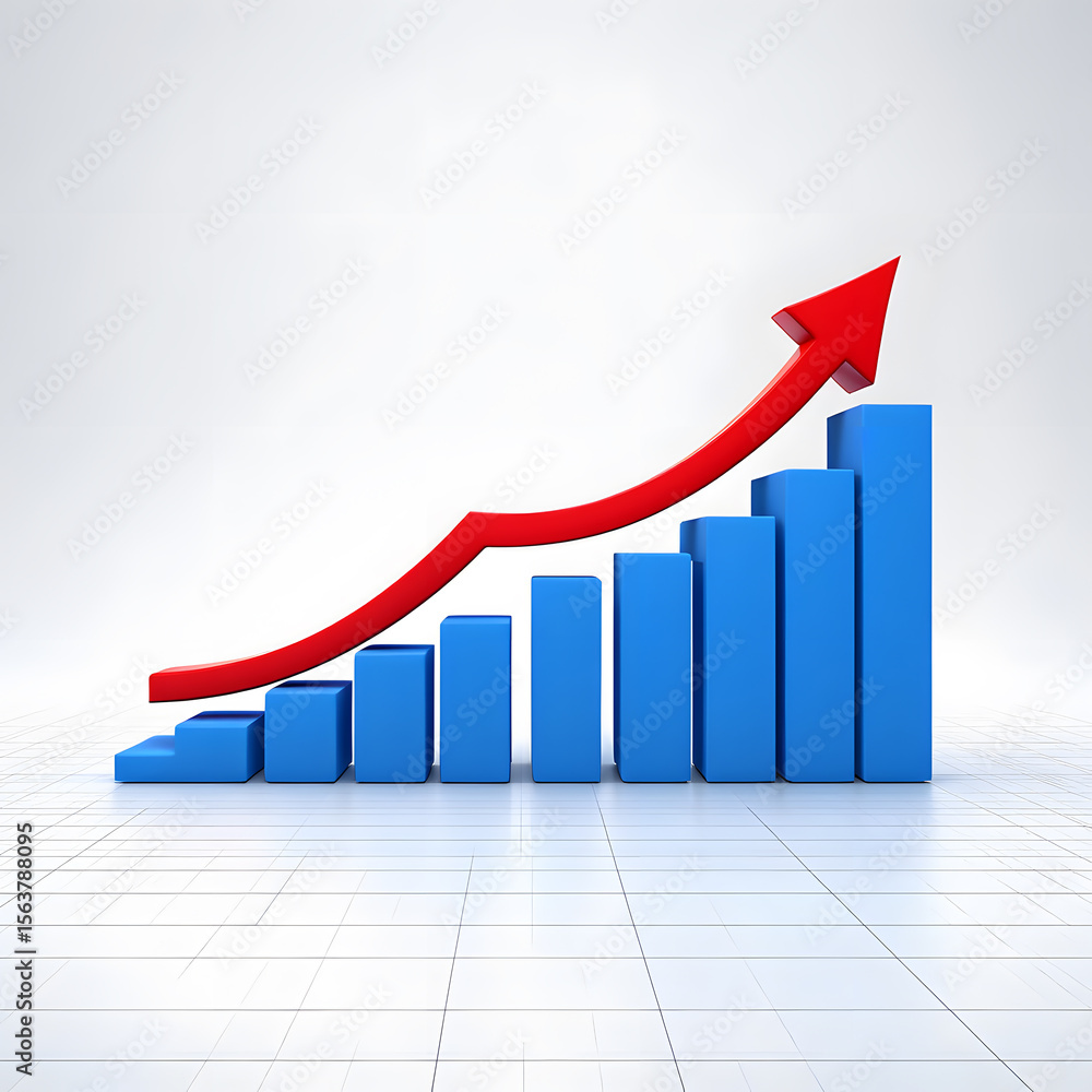Poster elevate your business strategy a dynamic 3d bar graph showcasing growth and success with a bold red 