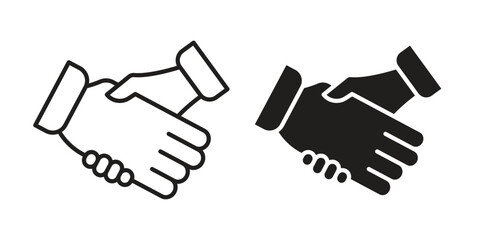 Shake hands icon. Flat and stroke versions. Graphic elements.