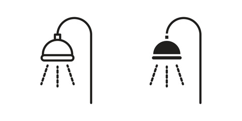 Shower Head icon. Flat and stroke versions. Graphic elements.
