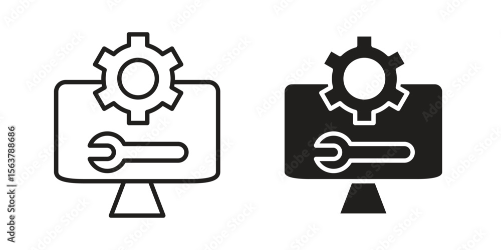 Poster software engineering icon. flat and stroke versions. graphic elements.