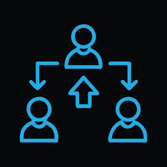 Simple line icon representing a team with a central leader figure, symbolizing collaboration, teamwork, leadership, community, and group coordination. Ideal for business, HR, and communication