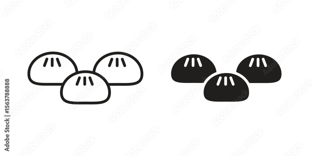 Poster steamed bread icon. flat and stroke versions. graphic elements.