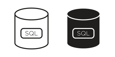 SQL icon. Flat and stroke versions. Graphic elements.