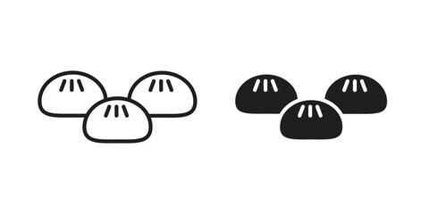 Steamed bread icon. Flat and stroke versions. Graphic elements.