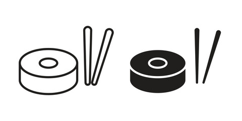 Sushi icon. Flat and stroke versions. Graphic elements.