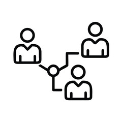 Simple line icon representing a team with a central leader figure, symbolizing collaboration, teamwork, leadership, community, and group coordination. Ideal for business, HR, and communication