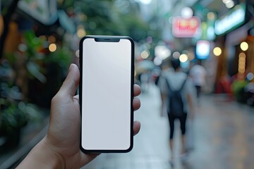 Vibrant Picture of Hand Using Smart Phone with Blank Screen Over Blur Background