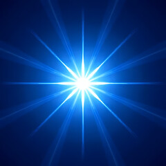 Bright white starburst with radiating blue light rays against a deep blue gradient background abstract design