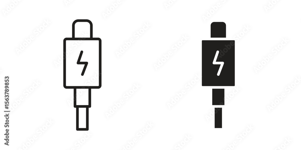 Poster usb type c icon. flat and stroke versions. graphic elements.