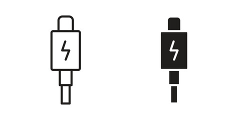 USB type c icon. Flat and stroke versions. Graphic elements.