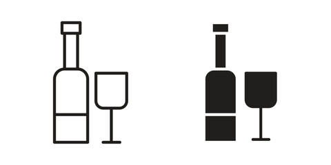 Vodka icon. Flat and stroke versions. Graphic elements.