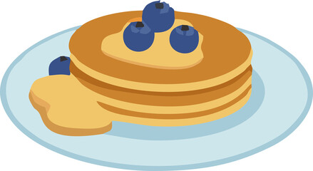 Delicious isolated vector illustration of chocolate pancakes on a white plate with sweet butter for breakfast