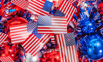 america flag with decorations for Independence Day or celebrate July 4th.