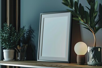 High Definition Picture of Dark Modern Picture Frame on a Shelf