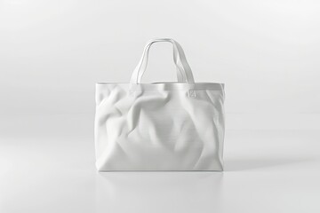 High Definition Image of White Tote Bag with Stitched Handles on White Background