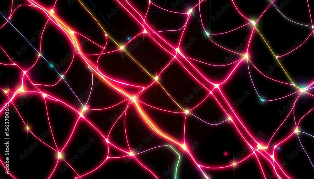 Poster dynamic neon network design abstract art digital background dark environment futuristic concept