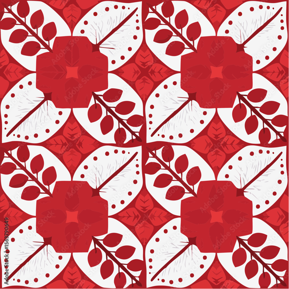 Poster vector illustration of a seamless pattern featuring abstract floral and leaf elements with a geometr