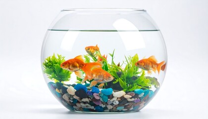 Goldfish swimming in a glass aquarium.