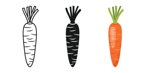 Carrot vegetable icon set collection in flat style. Healthy food vector illustration on isolated background. Natural meal sign business concept.