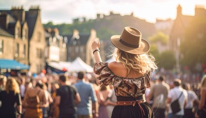 Woman surrounded by people at Edinburgh Festival Fringe