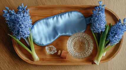 Tea Set and Peonies on Bamboo Mat
