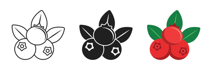 Cranberry fruit icon set collection in flat style. Lingonberry vector illustration on isolated background. Fresh berry sign business concept.