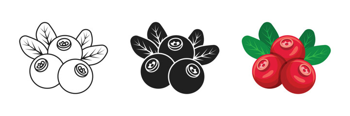 Cranberry fruit icon set collection in flat style. Lingonberry vector illustration on isolated background. Fresh berry sign business concept.