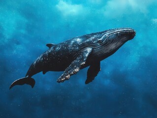 Fototapeta premium A celestial whale swimming through an ocean of floating dream fragments
