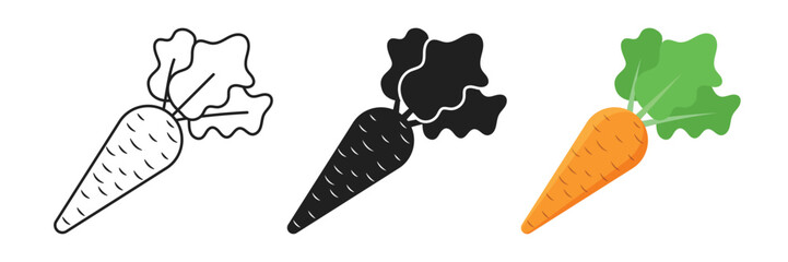 Carrot vegetable icon set collection in flat style. Healthy food vector illustration on isolated background. Natural meal sign business concept.