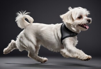 maltese dog isolated on grey neutral studio background, adorable fluffy bichon, lovely pet, white doggy domestic friend 3