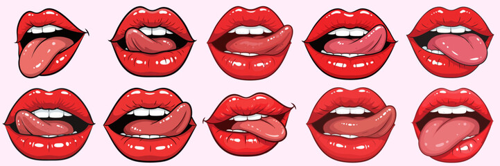 vector of woman's lips sticking out her beautiful tongue