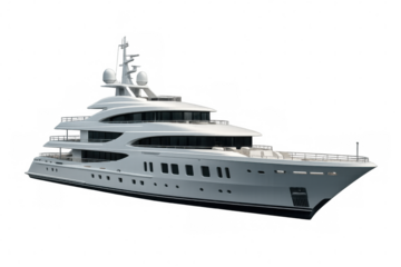 Modern white yacht sailing on transparent background, perfect for travel and luxury lifestyle concepts