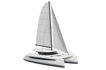 White catamaran sailing yacht with sleek sails, transparent backdrop highlighting nautical design for seamless image compositing