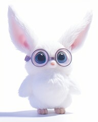 Obraz premium Adorable White Bunny Rabbit Wearing Round Glasses Studio ShotPerfect for Children's Book Illustrations