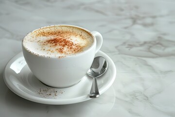 Vibrant Color Visual of a Cup of Cappuccino with a Spoon on a Saucer