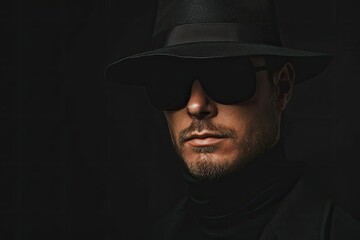 Clear Pixel Picture of Portrait of Man Wearing Hat Against Black Background