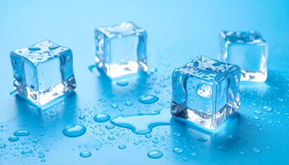 Ice cubes on blue background.