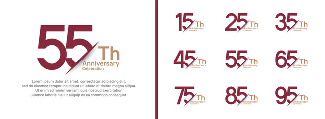 set of anniversary logo style with slash. vector design brown color for celebration