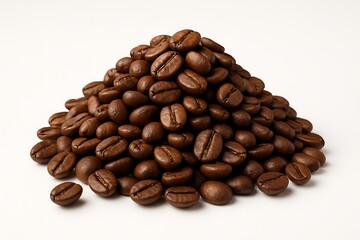 Naklejka premium A rich pile of roasted coffee beans on a clean white background