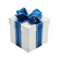 Obraz premium Elegant white gift box adorned with blue ribbon and bow for special celebrations