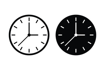 Clock black vector icon design. Time symbol and clip art design