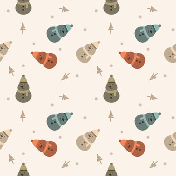 Fototapeta Snowman colorful cartoon so cute. On tree snow background. Pattern seamless vector illustration. 