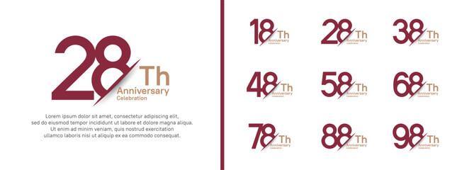set of anniversary logo style with slash. vector design brown color for celebration