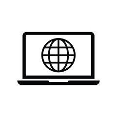 Globe on screen of laptop vector icon and symbol design