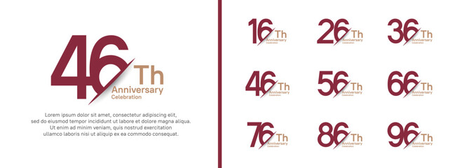 Fototapeta premium set of anniversary logo style with slash. vector design brown color for celebration